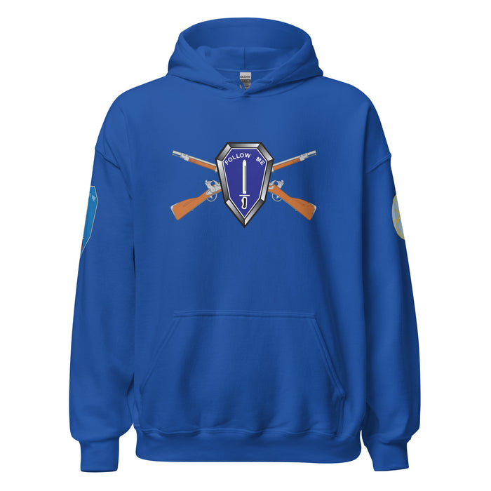 U.S. Army Infantry Branch 'Follow Me' Crossed Rifles Unisex Hoodie Tactically Acquired Royal S 