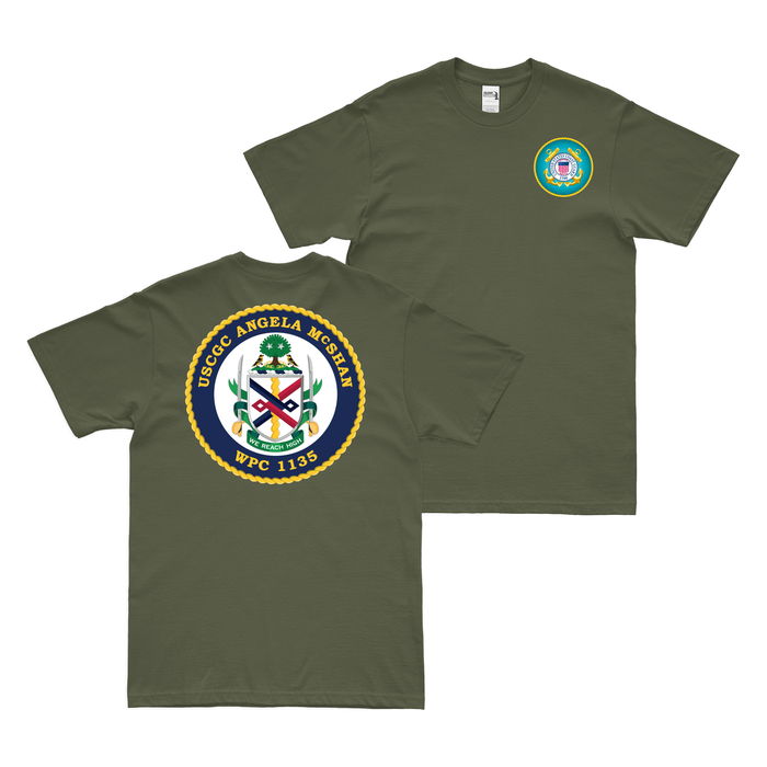 Double-Sided USCGC Angela McShan (WPC-1135) T-Shirt Tactically Acquired Small Military Green 