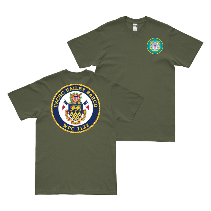 Double-Sided USCGC Bailey Barco (WPC-1122) T-Shirt Tactically Acquired Small Military Green 