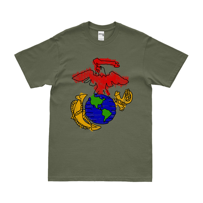 U.S. Marine Corps Crayon EGA T-Shirt Tactically Acquired Small Military Green 