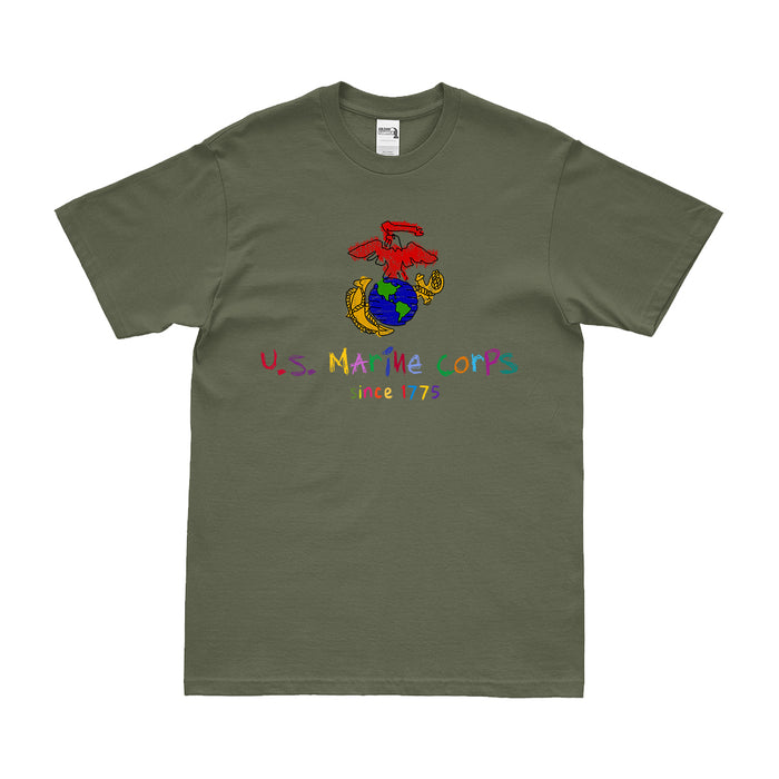 U.S. Marine Corps Since 1775 Crayon T-Shirt Tactically Acquired Military Green Small 