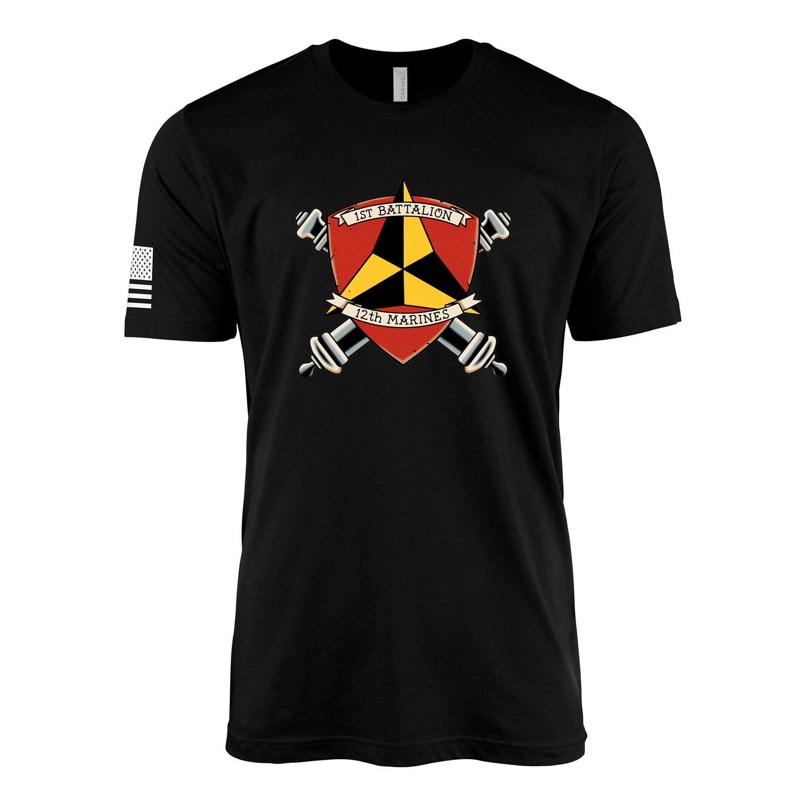 1st Battalion 12th Marines Sailor Jerry Style T-Shirt - Black