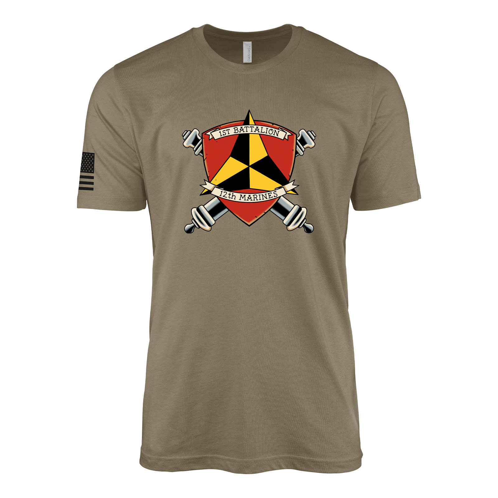 1st Battalion 12th Marines Sailor Jerry Style T-Shirt - Coyote Brown
