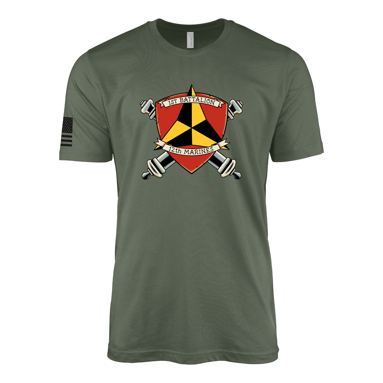 1st Battalion 12th Marines Sailor Jerry Style T-Shirt - Military Green