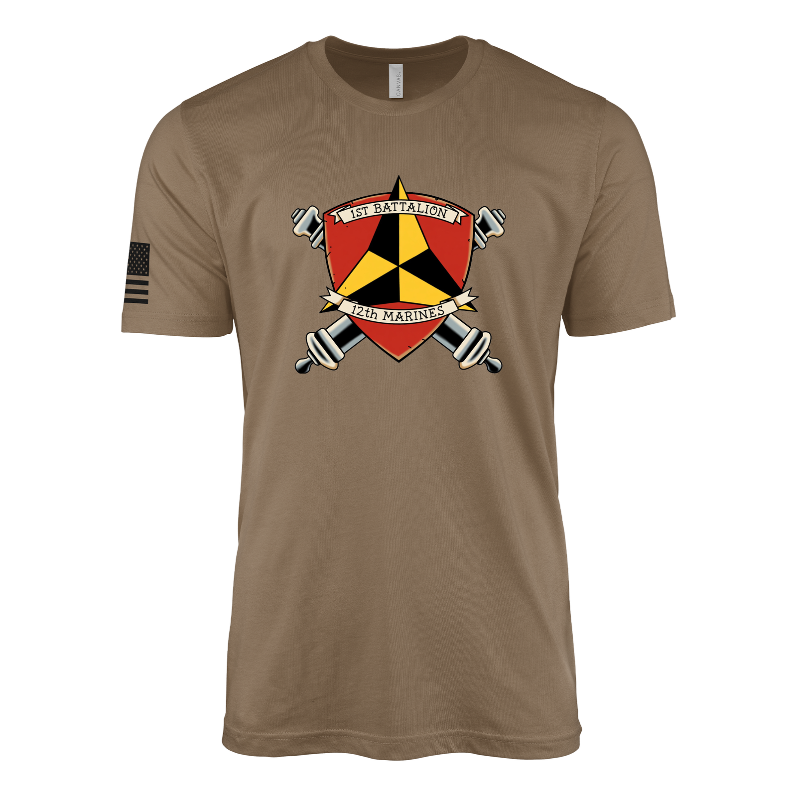 1st Battalion 12th Marines Sailor Jerry Style T-Shirt - Woodland Brown