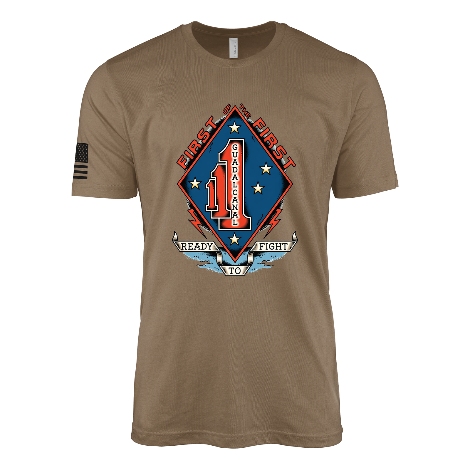 1st Battalion 1st Marines Sailor Jerry Style T-Shirt - Woodland Brown