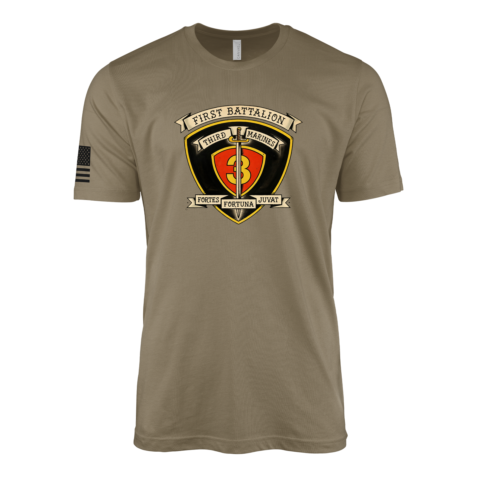 1st Battalion 3rd Marines Sailor Jerry Style T-Shirt - Coyote Brown