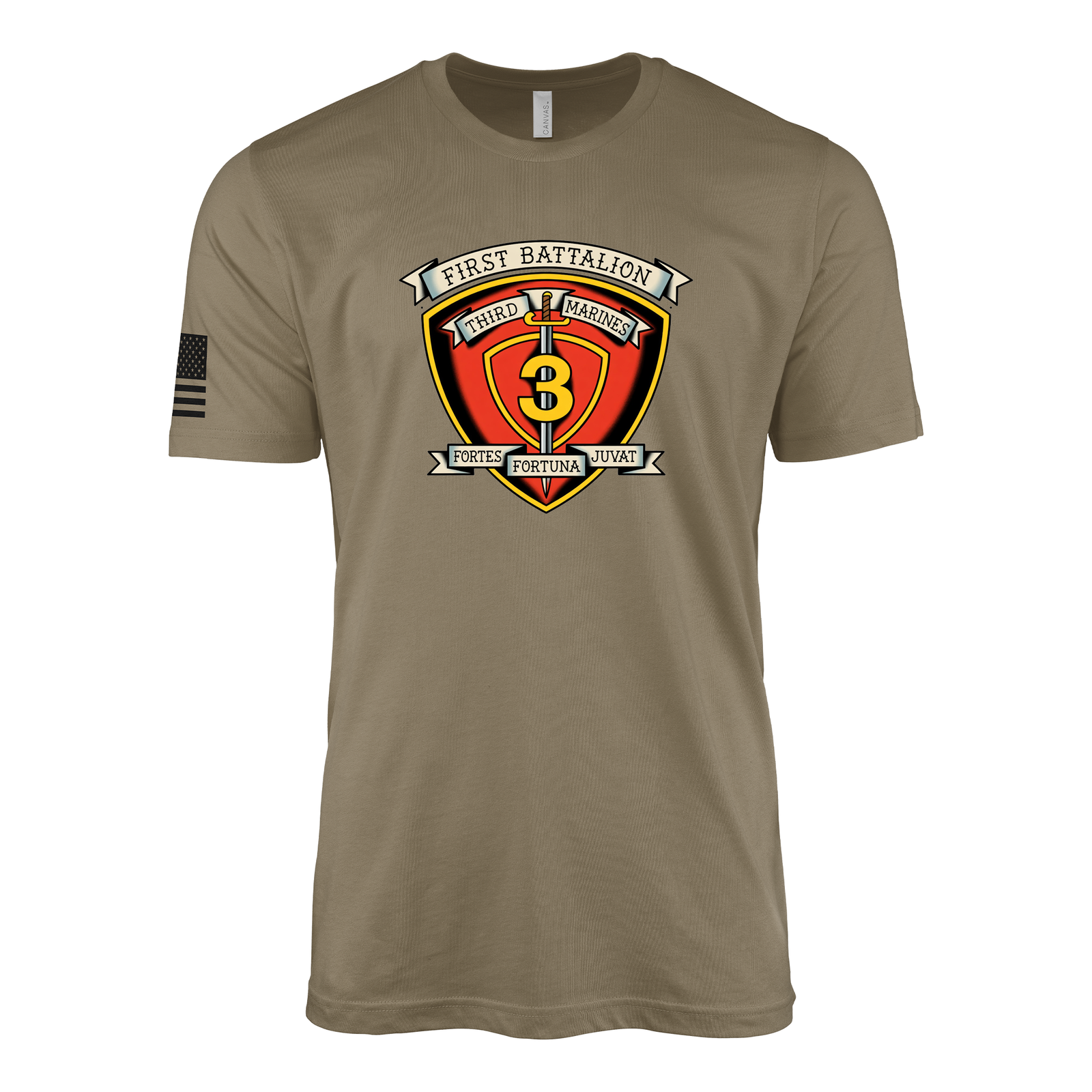 1st Battalion 3rd Marines Vintage Flash Sailor Jerry Style T-Shirt - Coyote Brown