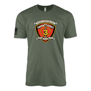 1st Battalion 3rd Marines Vintage Flash Sailor Jerry Style T-Shirt - Military Green