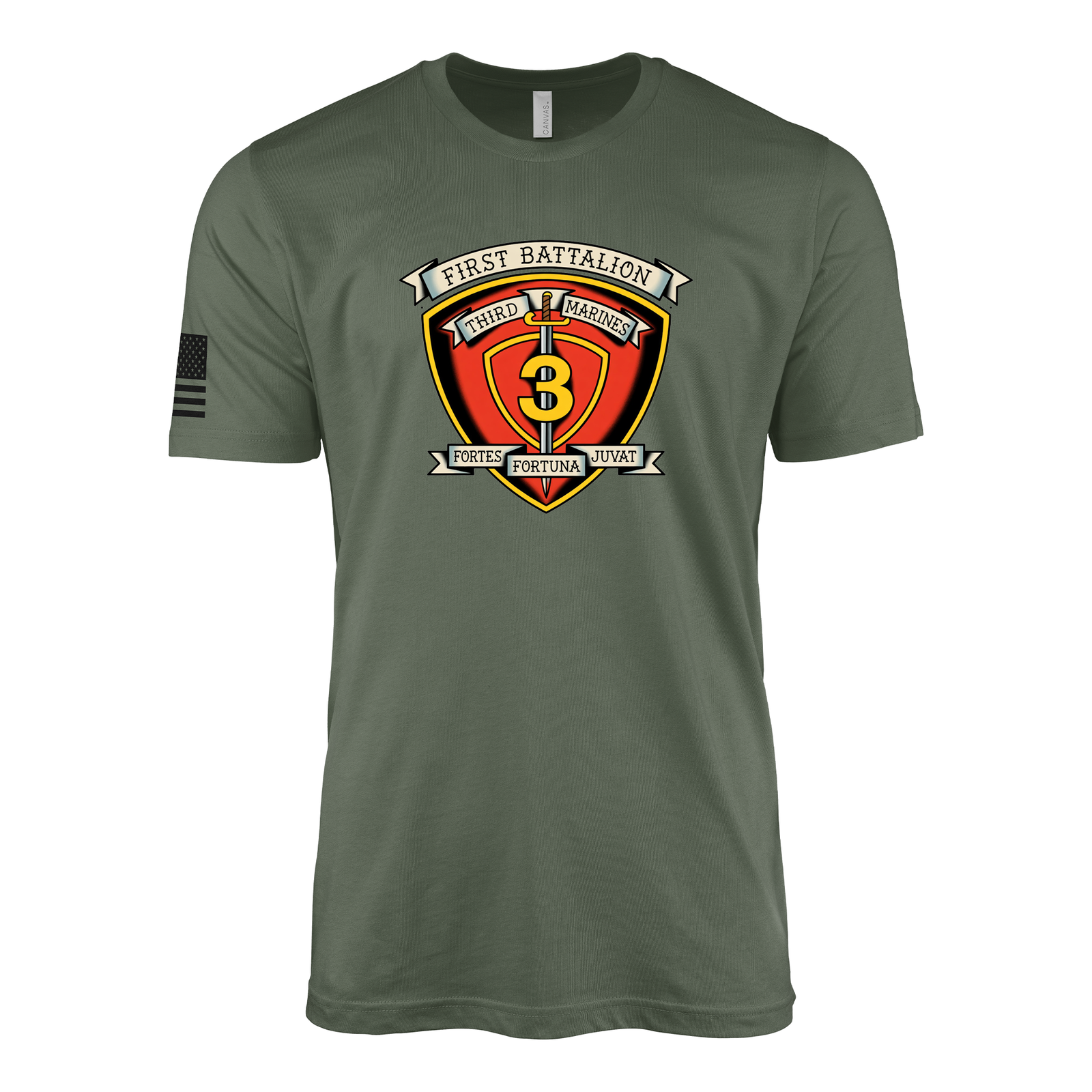 1st Battalion 3rd Marines Vintage Flash Sailor Jerry Style T-Shirt - Military Green