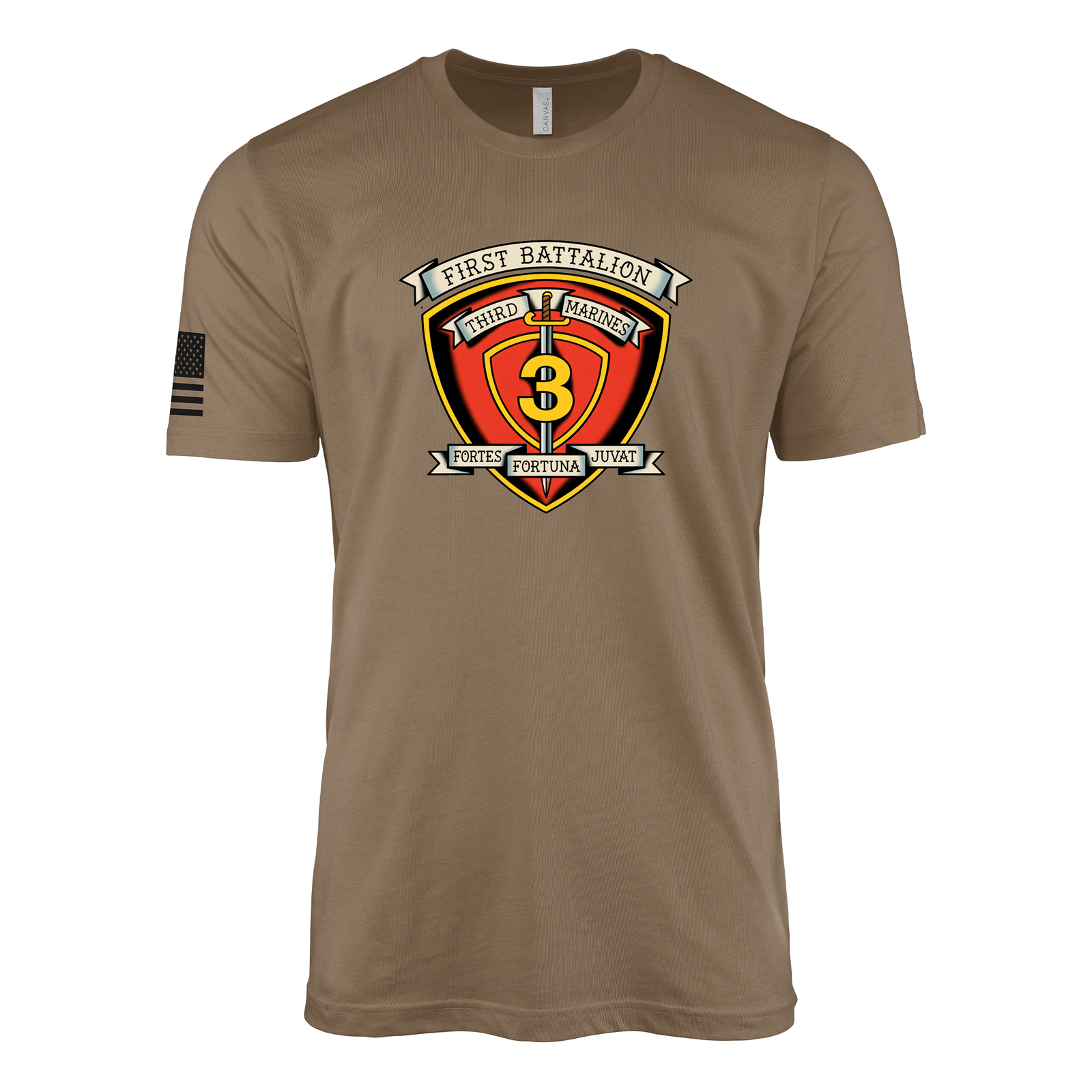 1st Battalion 3rd Marines Vintage Flash Sailor Jerry Style T-Shirt - Woodland Brown