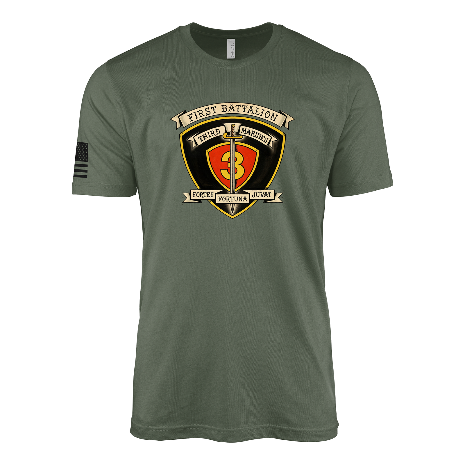 1st Battalion 3rd Marines Sailor Jerry Style T-Shirt - Military Green