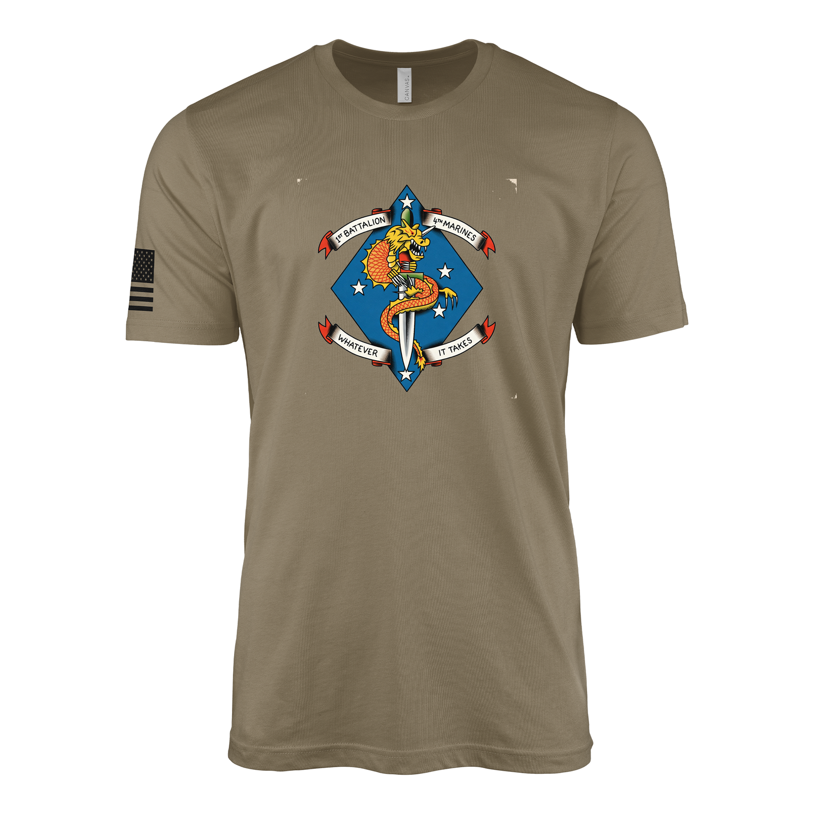1st Battalion 4th Marines China Marines Sailor Jerry Style T-Shirt - Coyote Brown