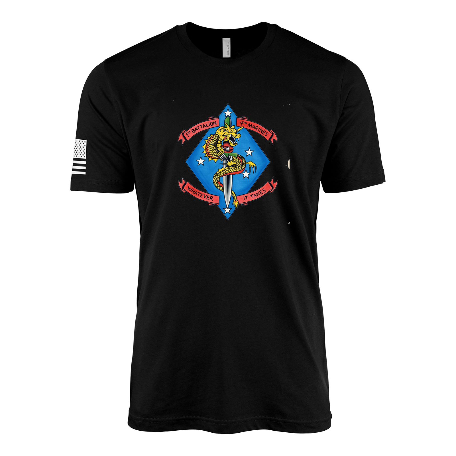 1st Battalion 4th Marines Vintage Flash Sailor Jerry Style T-Shirt - Black