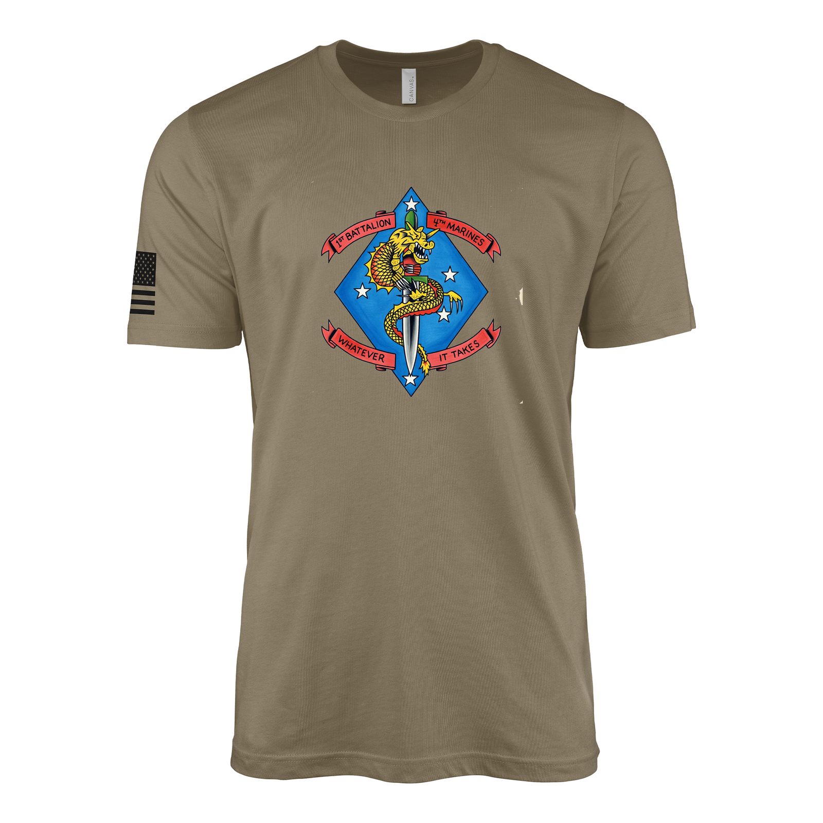 1st Battalion 4th Marines Vintage Flash Sailor Jerry Style T-Shirt - Coyote Brown