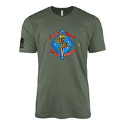 1st Battalion 4th Marines Vintage Flash Sailor Jerry Style T-Shirt - Military Green
