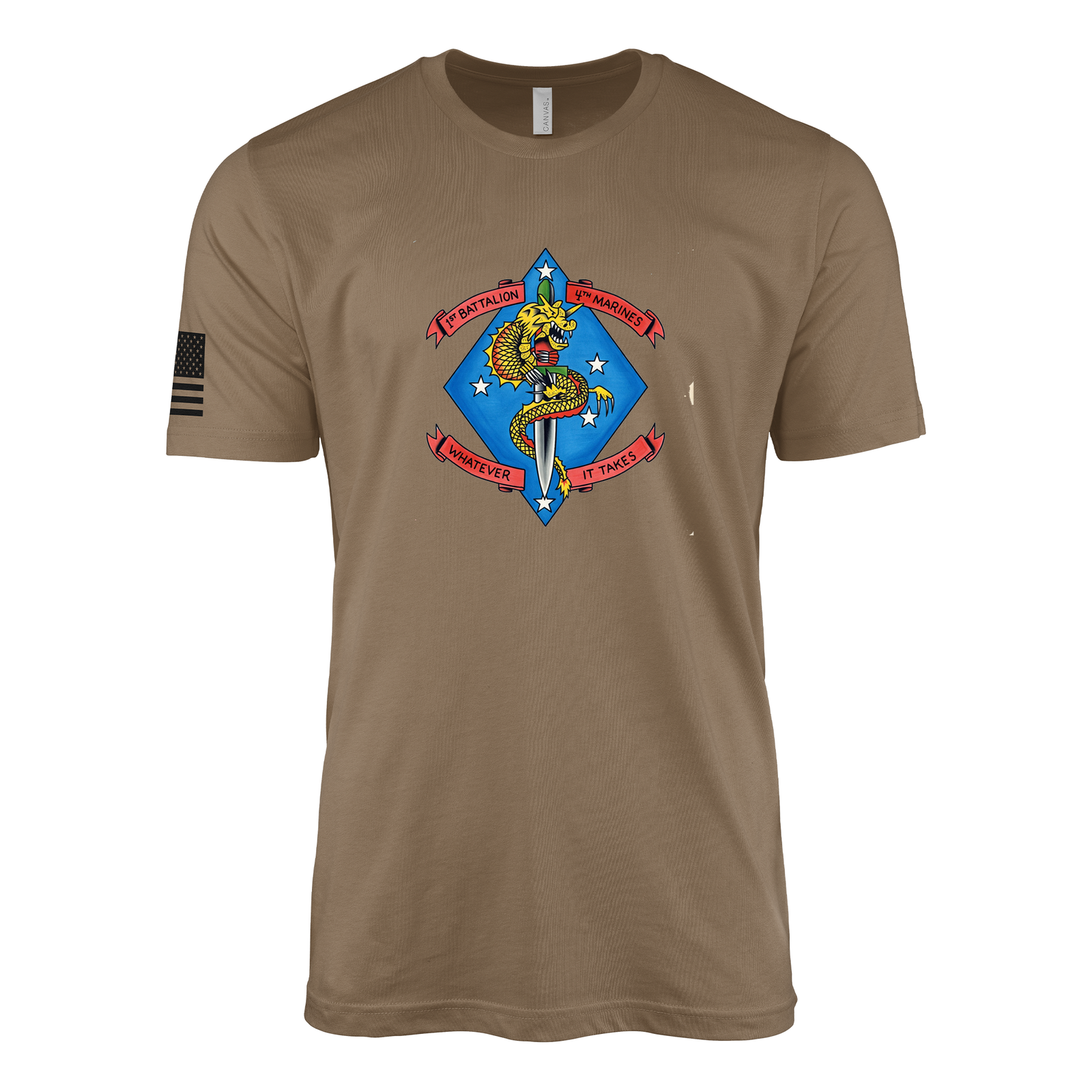 1st Battalion 4th Marines Vintage Flash Sailor Jerry Style T-Shirt - Woodland Brown