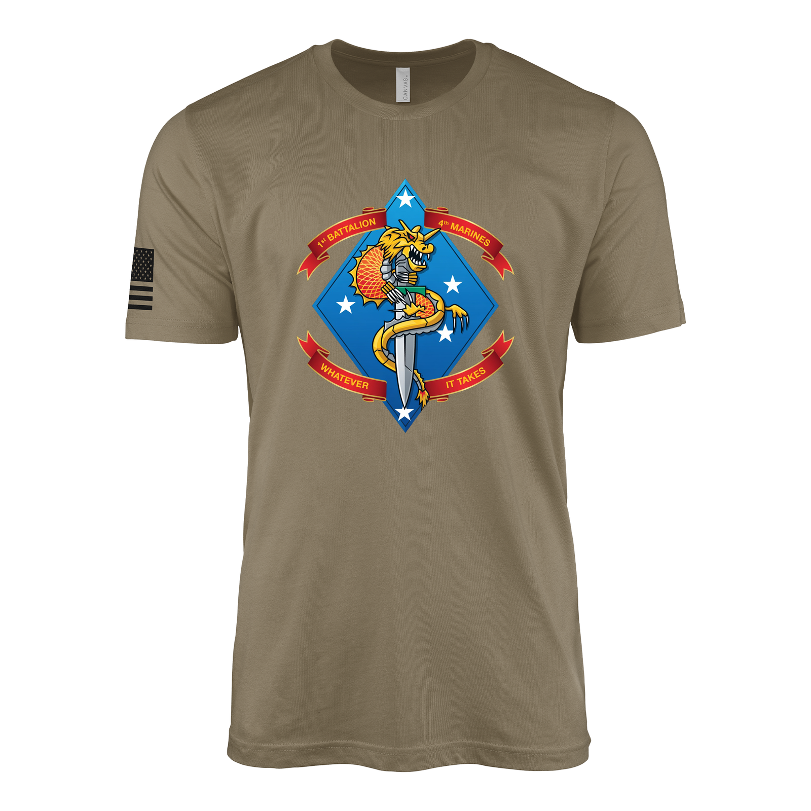1st Battalion 4th Marines Warrior Flash Sailor Jerry Style T-Shirt - Coyote Brown