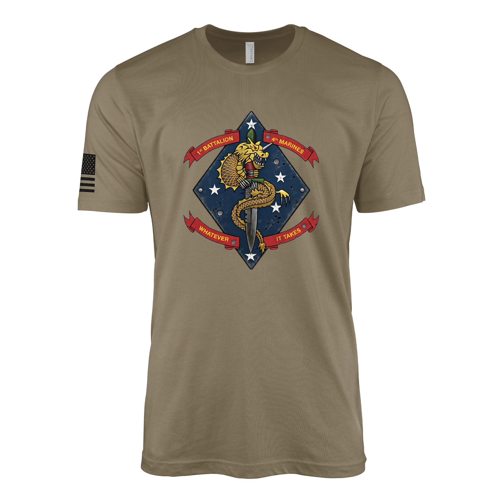 1st Battalion 4th Marines Tradition Flash Sailor Jerry Style T-Shirt - Coyote Brown