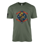 1st Battalion 4th Marines Tradition Flash Sailor Jerry Style T-Shirt - Military Green