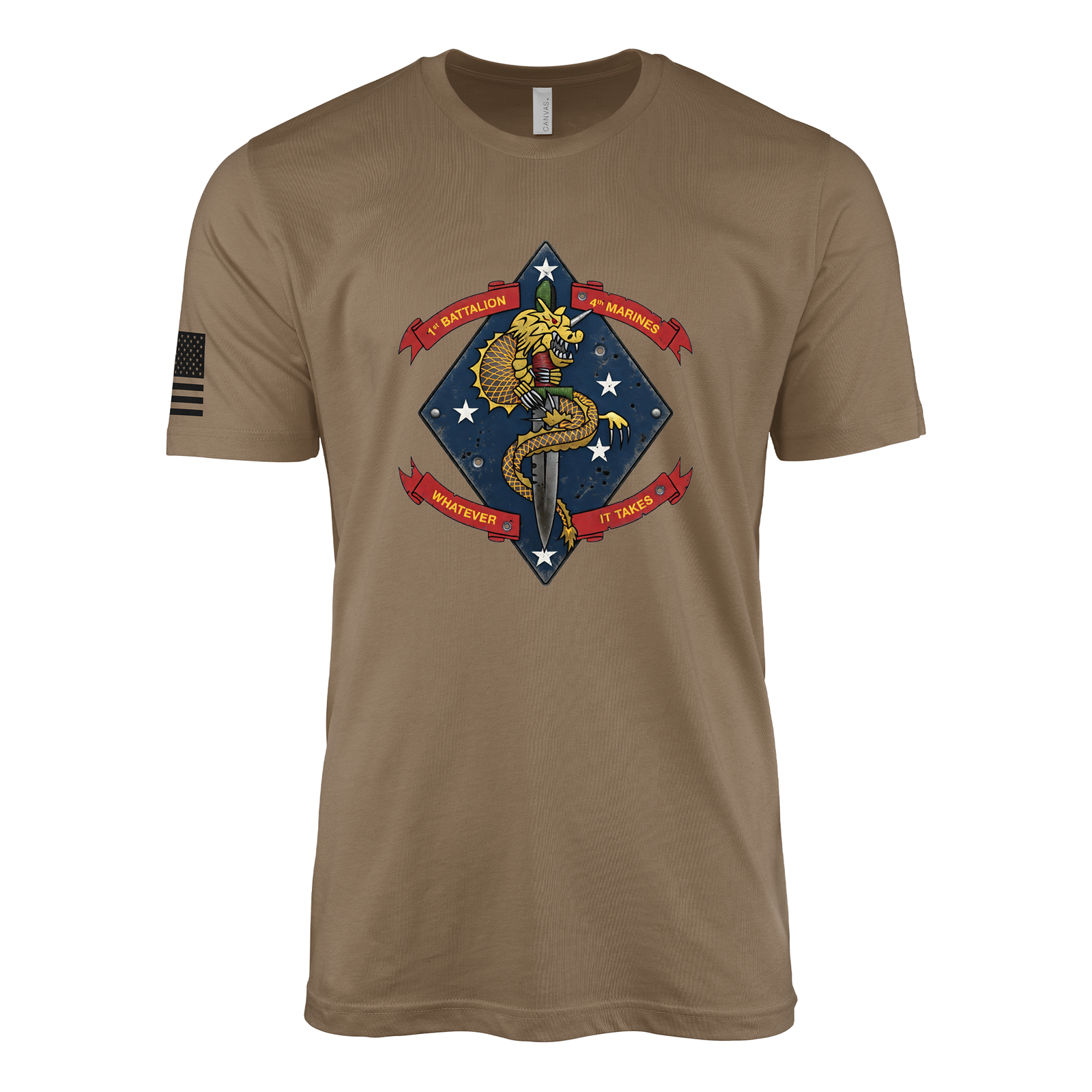 1st Battalion 4th Marines Tradition Flash Sailor Jerry Style T-Shirt - Woodland Brown