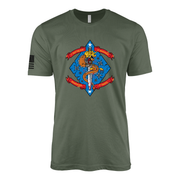1st Battalion 4th Marines Torch Flash Sailor Jerry Style T-Shirt - Military Green