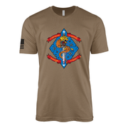1st Battalion 4th Marines Torch Flash Sailor Jerry Style T-Shirt - Woodland Brown
