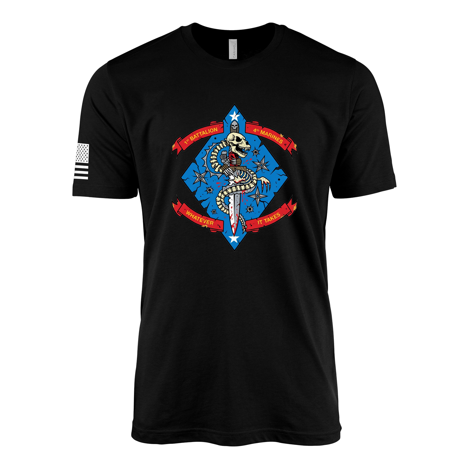 1st Battalion 4th Marines Classic Flash Sailor Jerry Style T-Shirt - Black