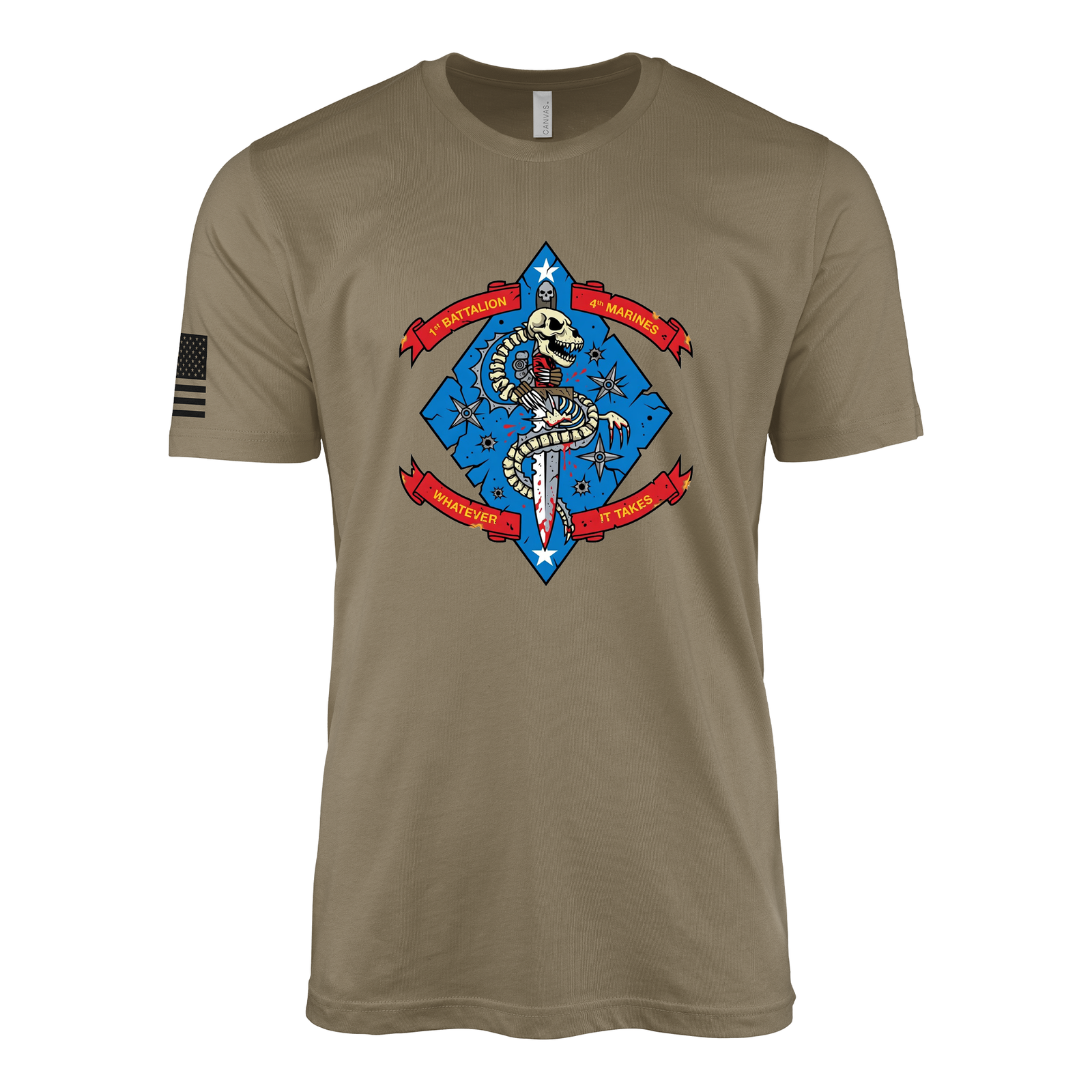 1st Battalion 4th Marines Classic Flash Sailor Jerry Style T-Shirt - Coyote Brown