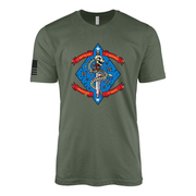 1st Battalion 4th Marines Classic Flash Sailor Jerry Style T-Shirt - Military Green