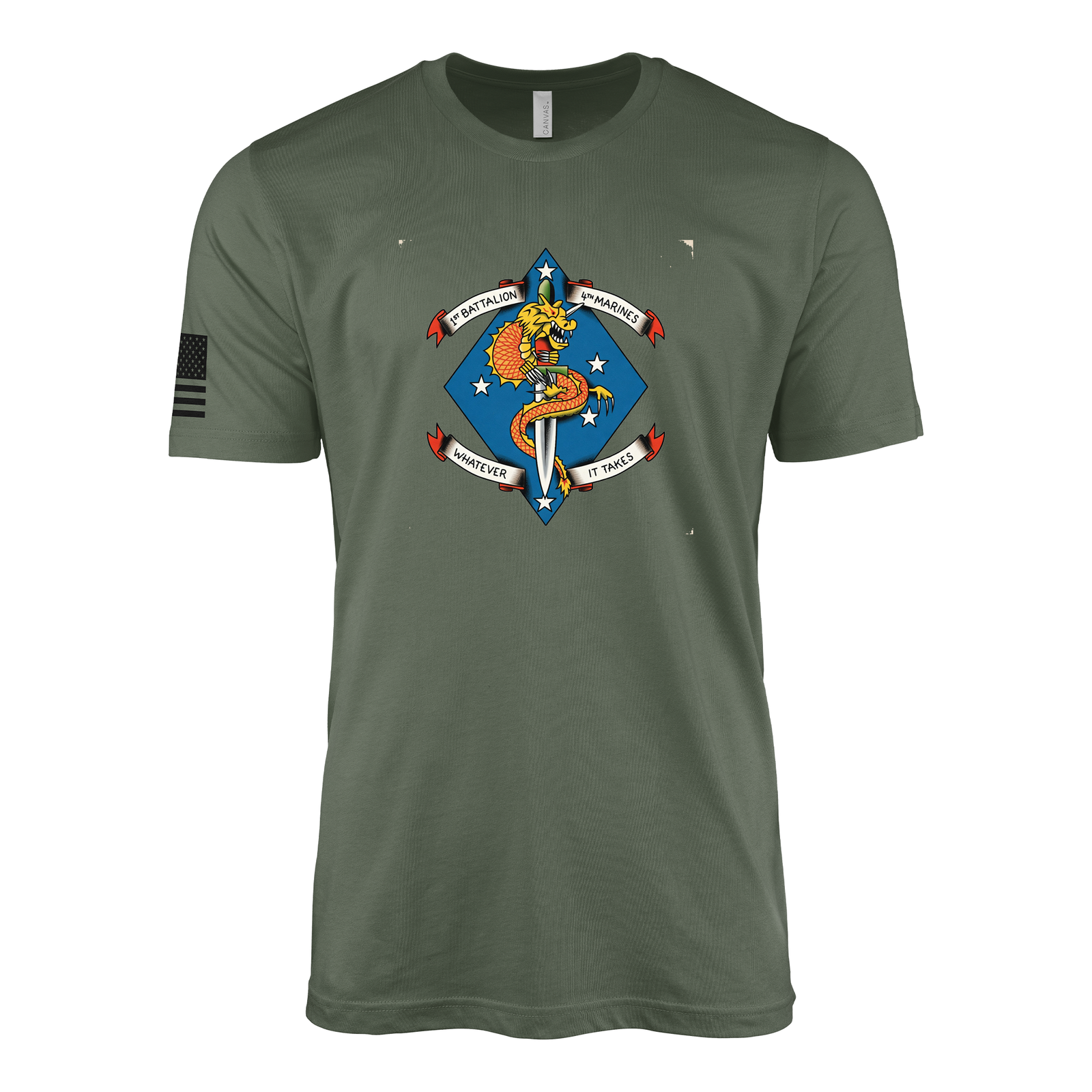 1st Battalion 4th Marines China Marines Sailor Jerry Style T-Shirt - Military Green