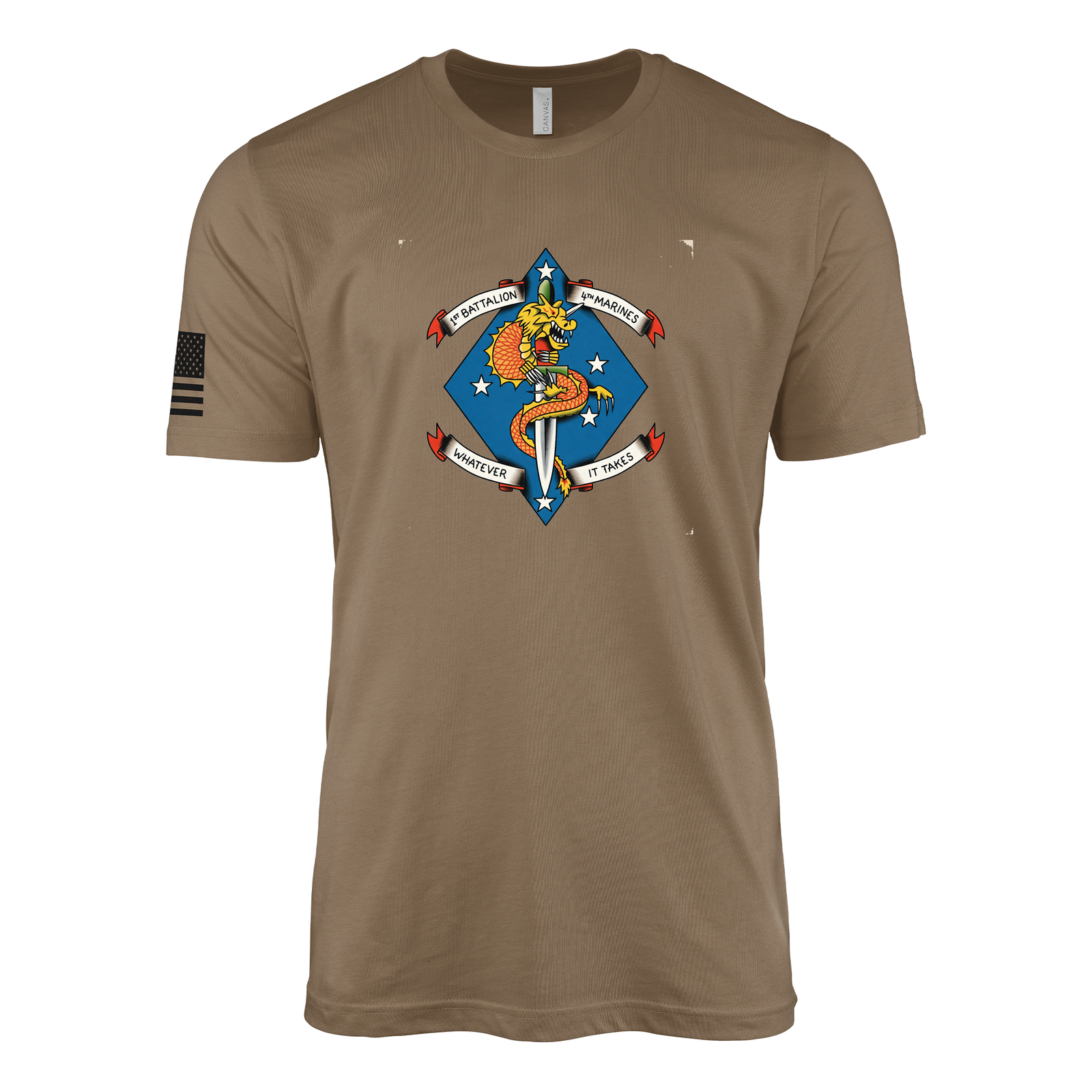 1st Battalion 4th Marines China Marines Sailor Jerry Style T-Shirt - Woodland Brown