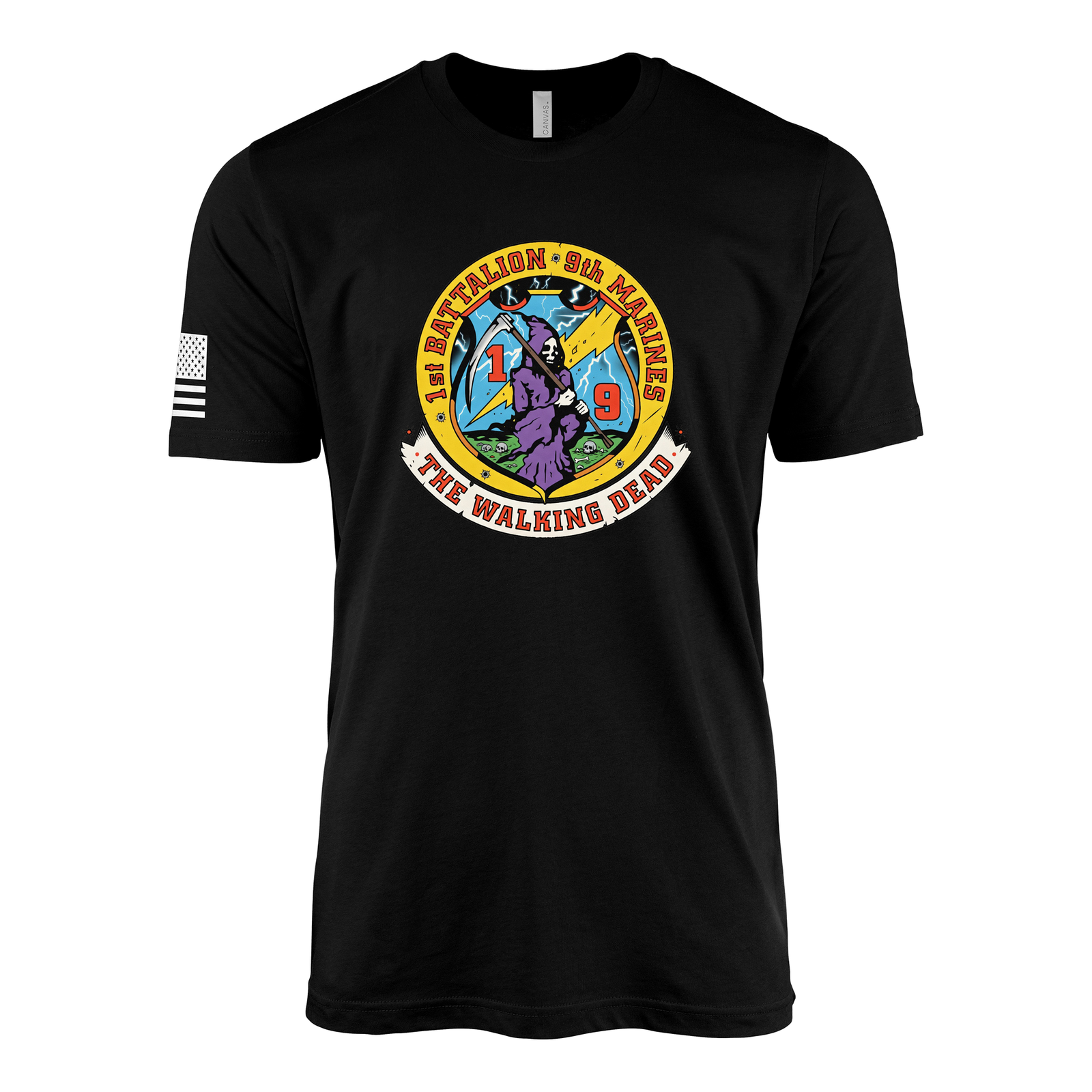 1st Battalion 9th Marines The Walking Dead Sailor Jerry Style T-Shirt - Black