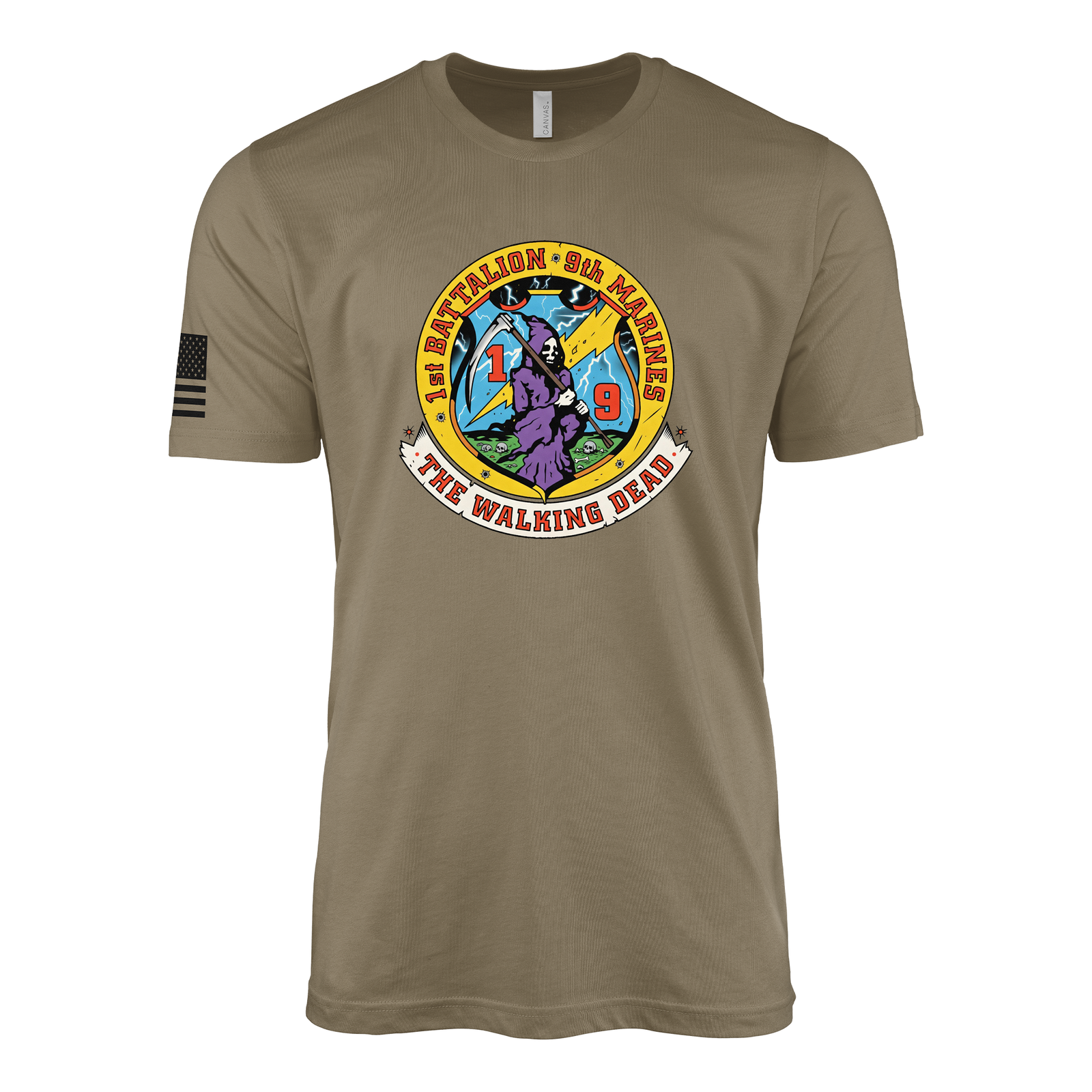 1st Battalion 9th Marines The Walking Dead Sailor Jerry Style T-Shirt - Coyote Brown