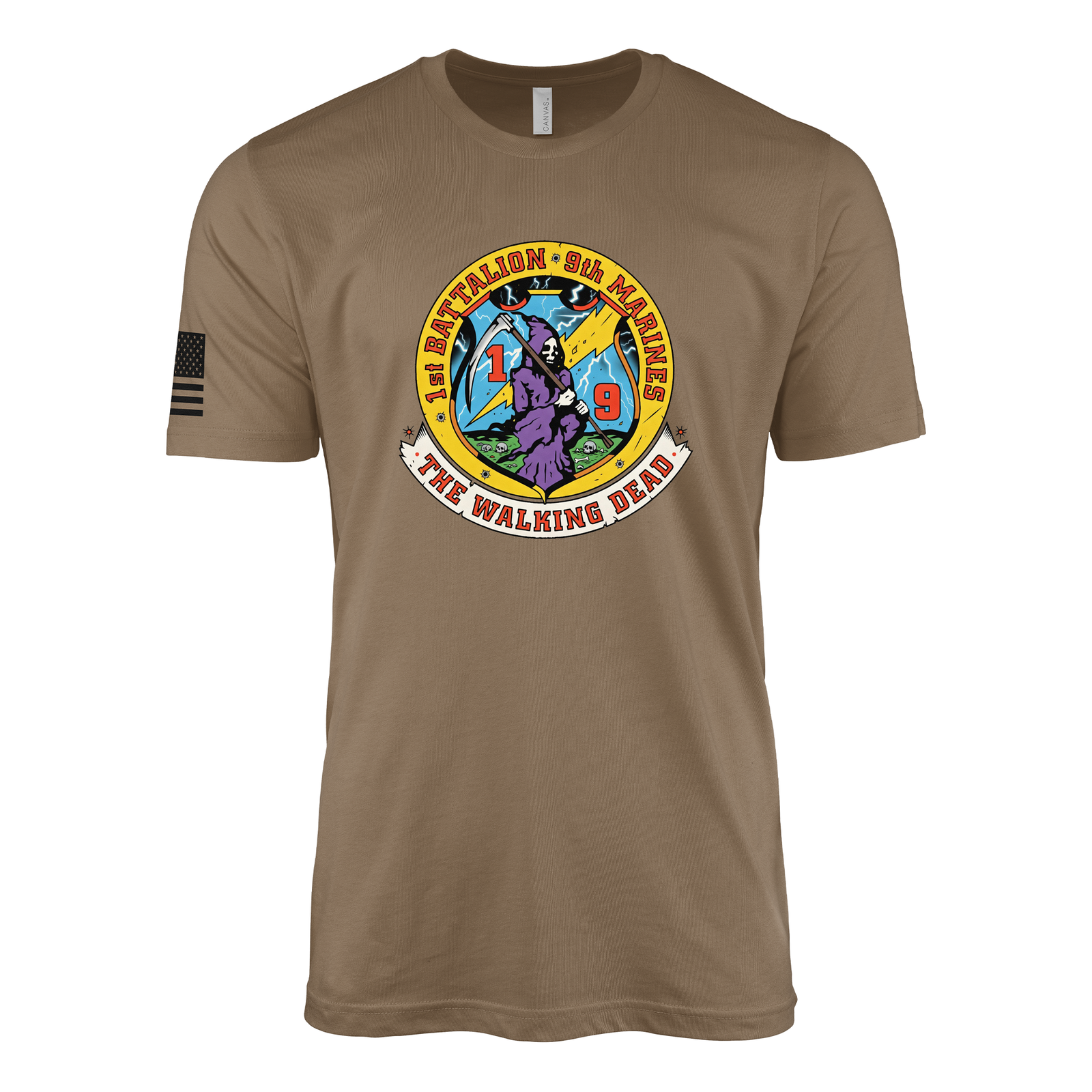 1st Battalion 9th Marines The Walking Dead Sailor Jerry Style T-Shirt - Woodland Brown