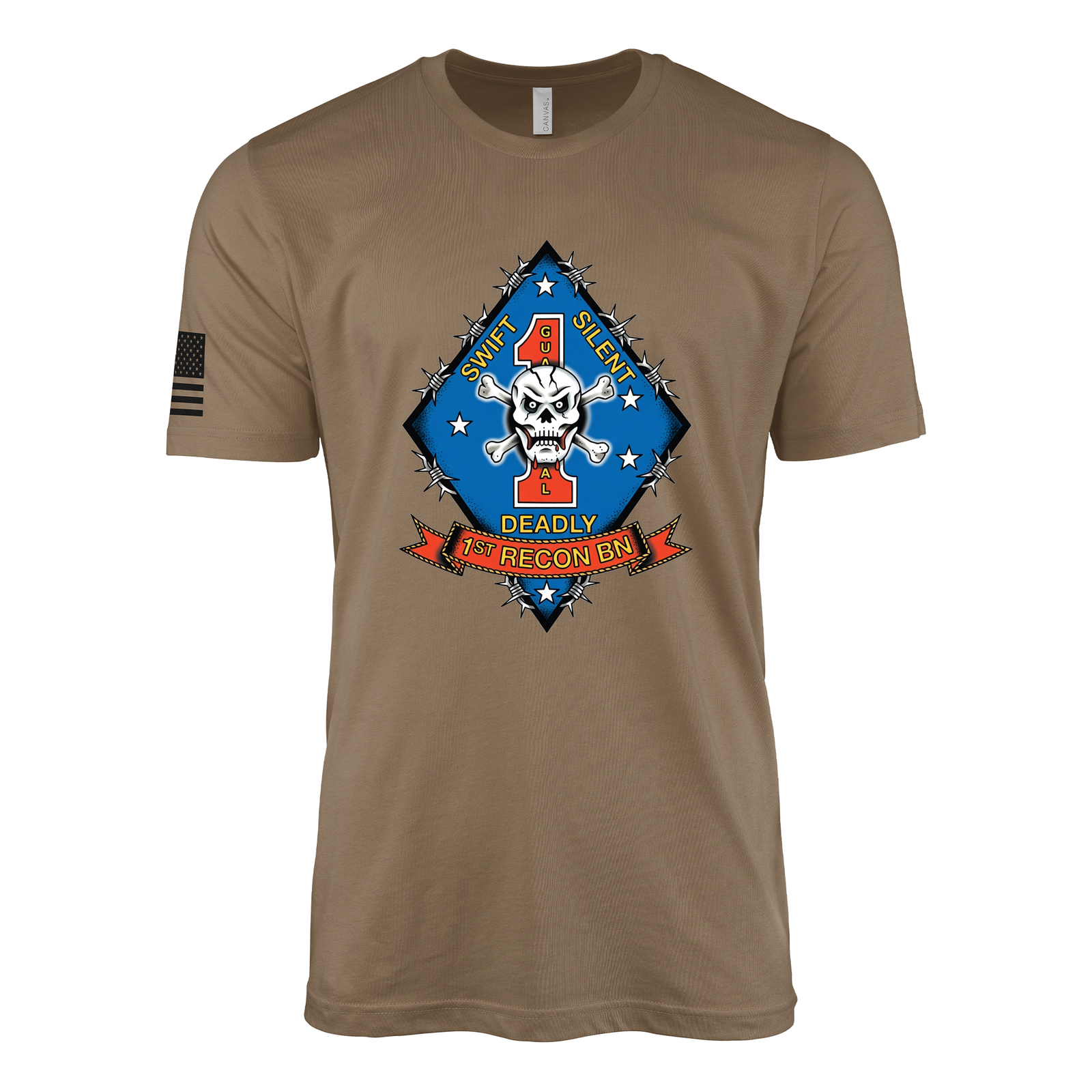 1st Reconnaissance Battalion Sailor Jerry Style T-Shirt - Woodland Brown