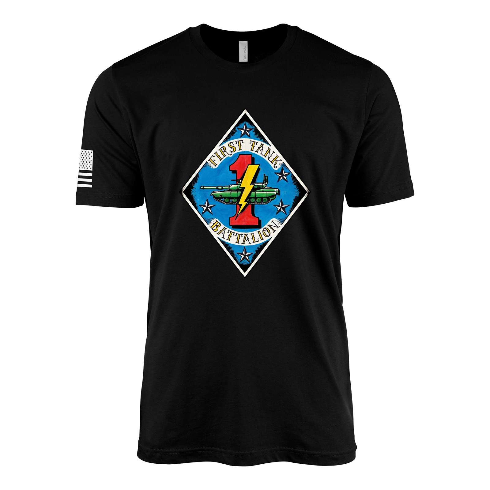 1st Tank Battalion Vintage Flash Sailor Jerry Style T-Shirt - Black