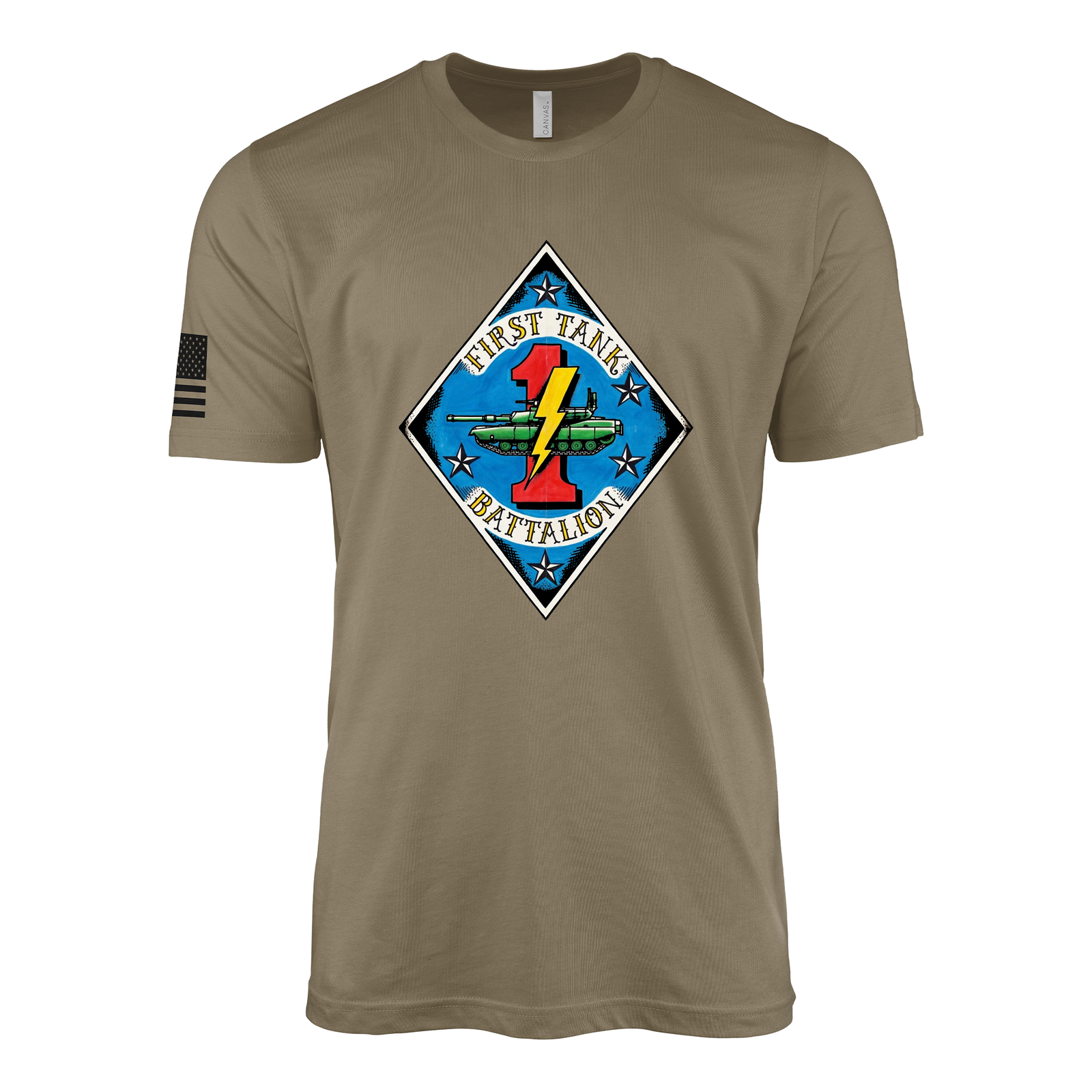 1st Tank Battalion Vintage Flash Sailor Jerry Style T-Shirt - Coyote Brown