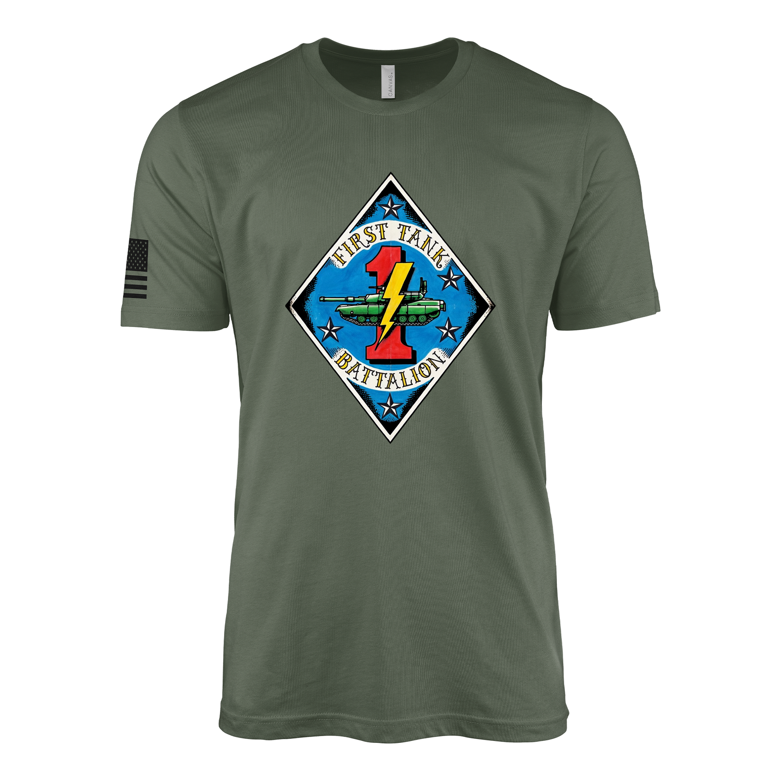 1st Tank Battalion Vintage Flash Sailor Jerry Style T-Shirt - Military Green