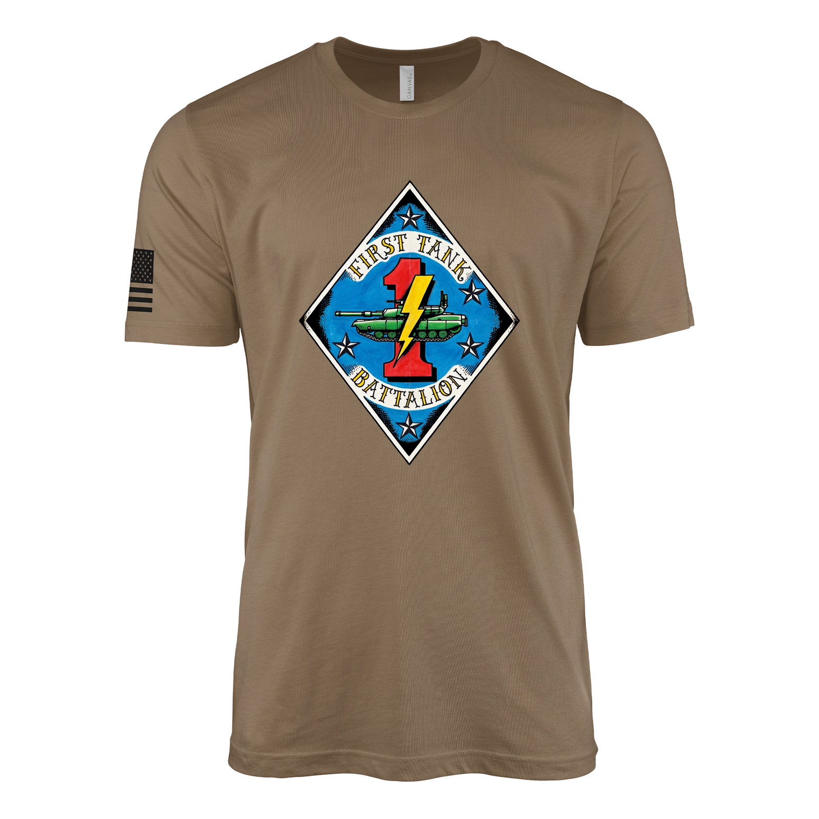 1st Tank Battalion Vintage Flash Sailor Jerry Style T-Shirt - Woodland Brown