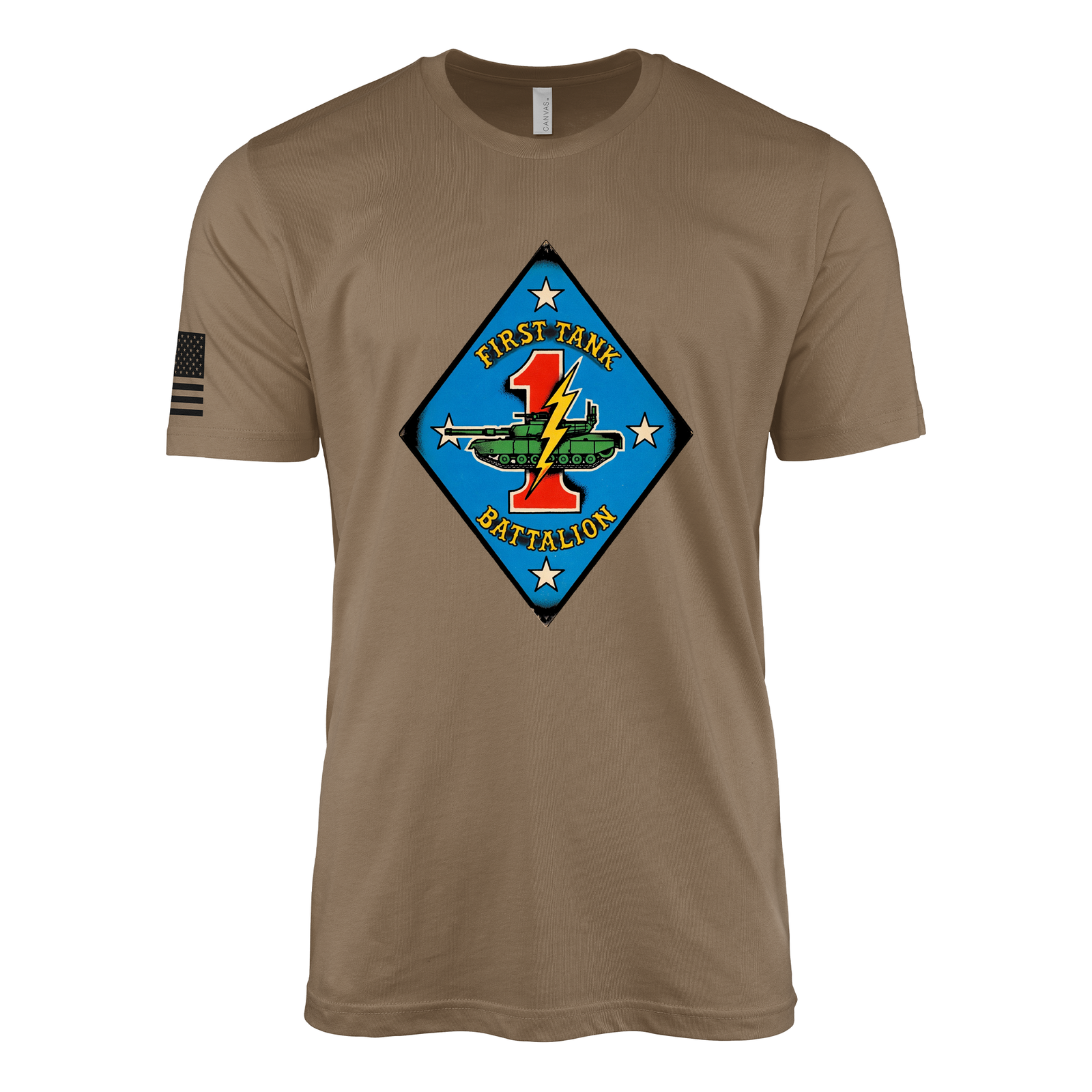 1st Tank Battalion Sailor Jerry Style T-Shirt - Woodland Brown