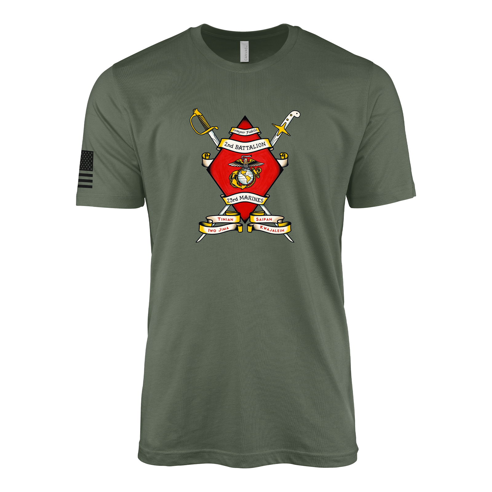 2nd Battalion 23rd Marines Sailor Jerry Style T-Shirt - Military Green