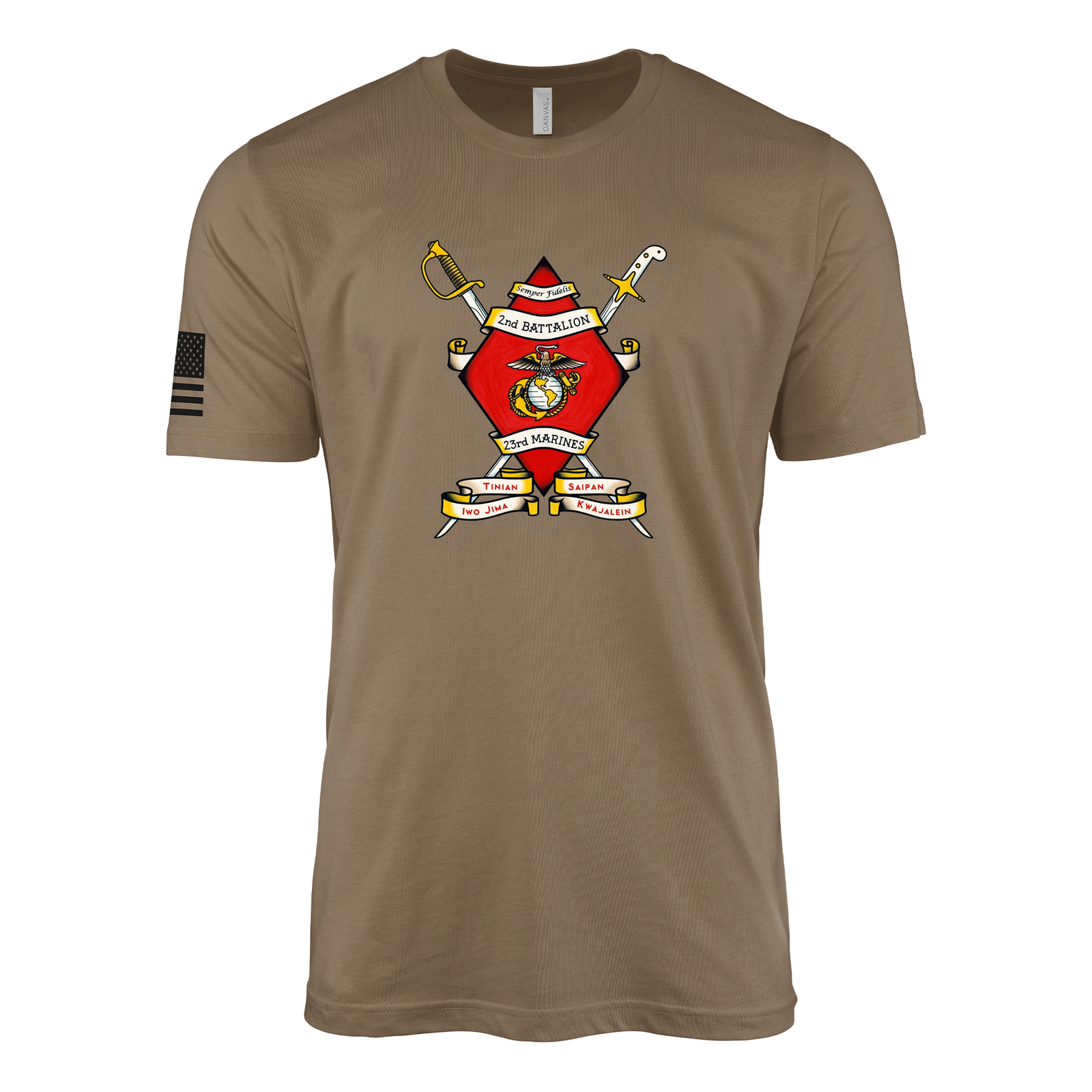 2nd Battalion 23rd Marines Sailor Jerry Style T-Shirt - Woodland Brown