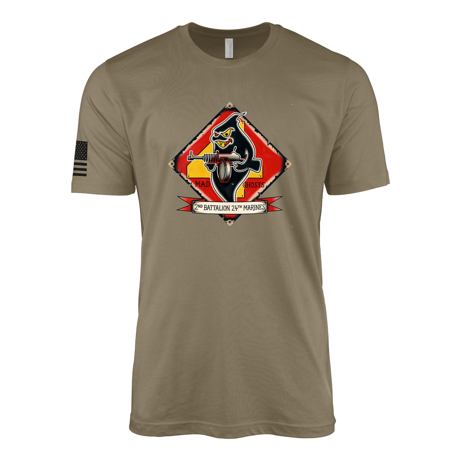 2nd Battalion 24th Marines Vintage Flash Sailor Jerry Style T-Shirt - Coyote Brown