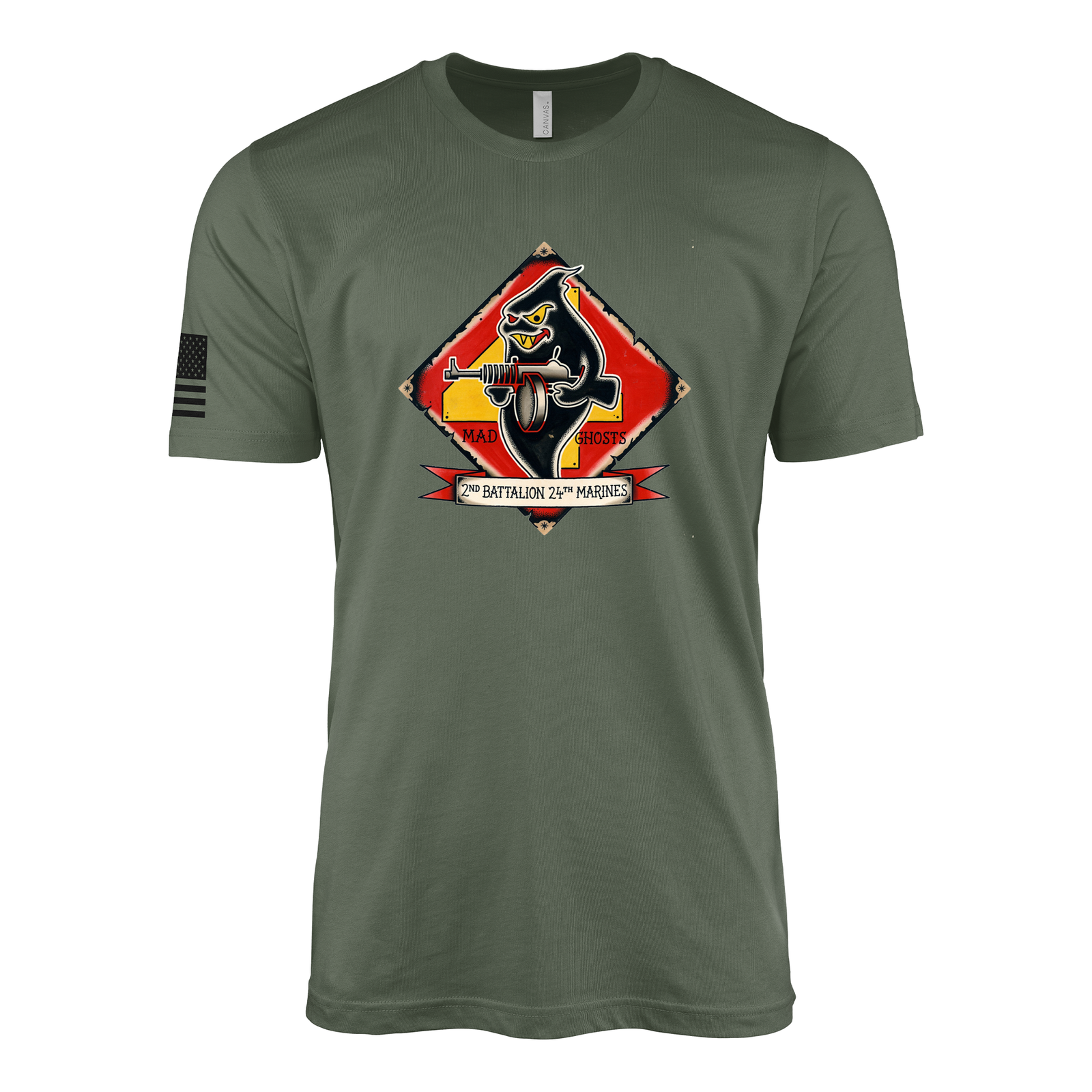 2nd Battalion 24th Marines Vintage Flash Sailor Jerry Style T-Shirt - Military Green