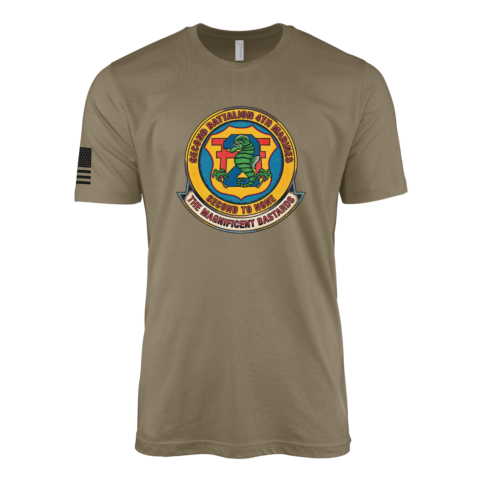 2nd Battalion 4th Marines Tradition Flash Sailor Jerry Style T-Shirt - Coyote Brown