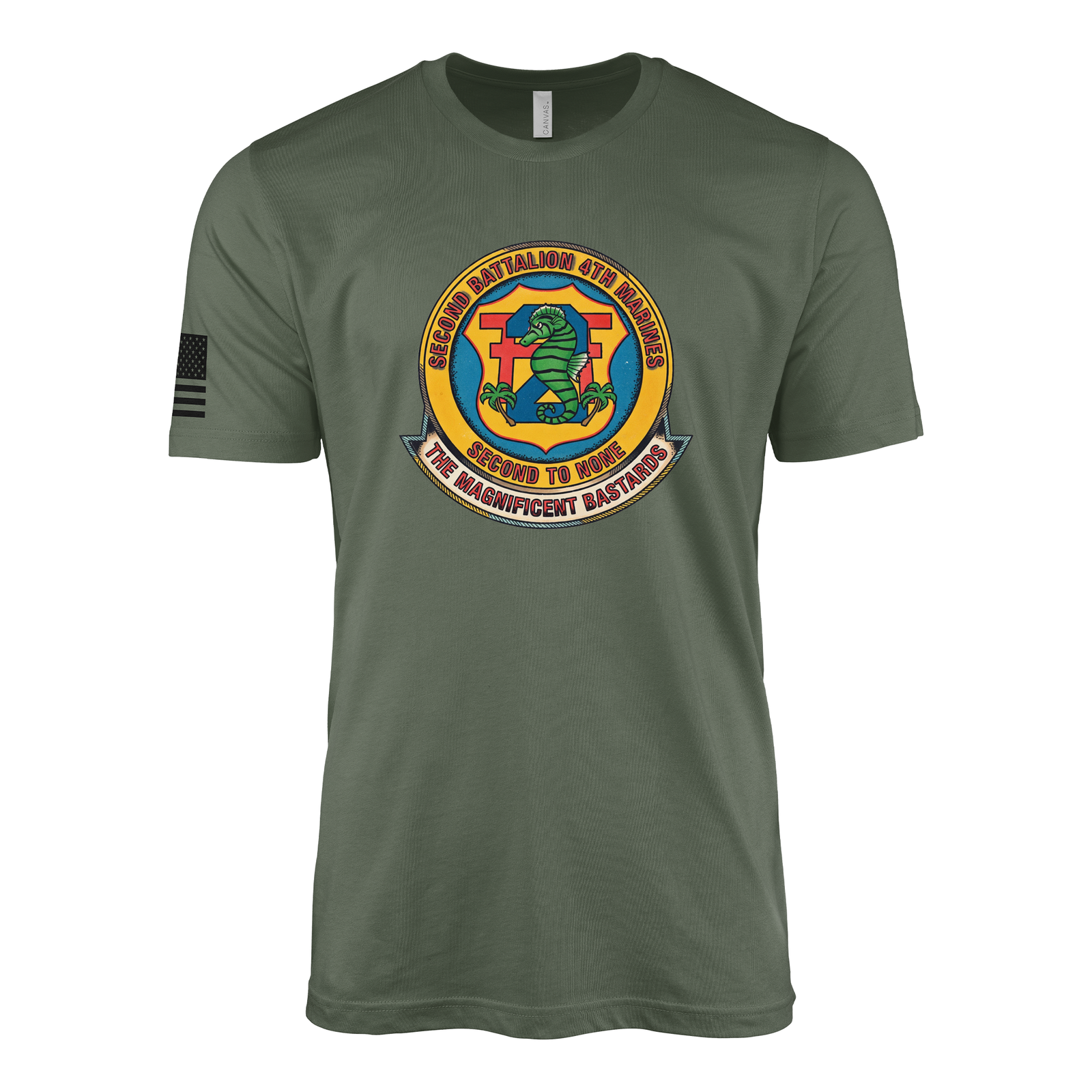 2nd Battalion 4th Marines Tradition Flash Sailor Jerry Style T-Shirt - Military Green