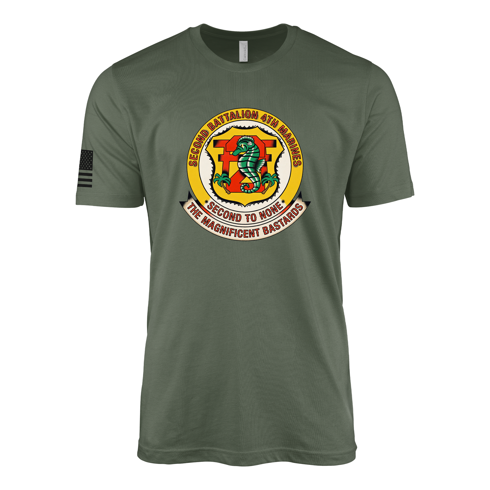 2nd Battalion 4th Marines Sailor Jerry Style T-Shirt - Military Green