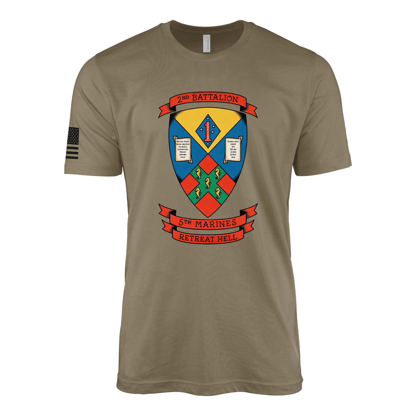 2nd Battalion 5th Marines Retaliators Sailor Jerry Style T-Shirt - Coyote Brown