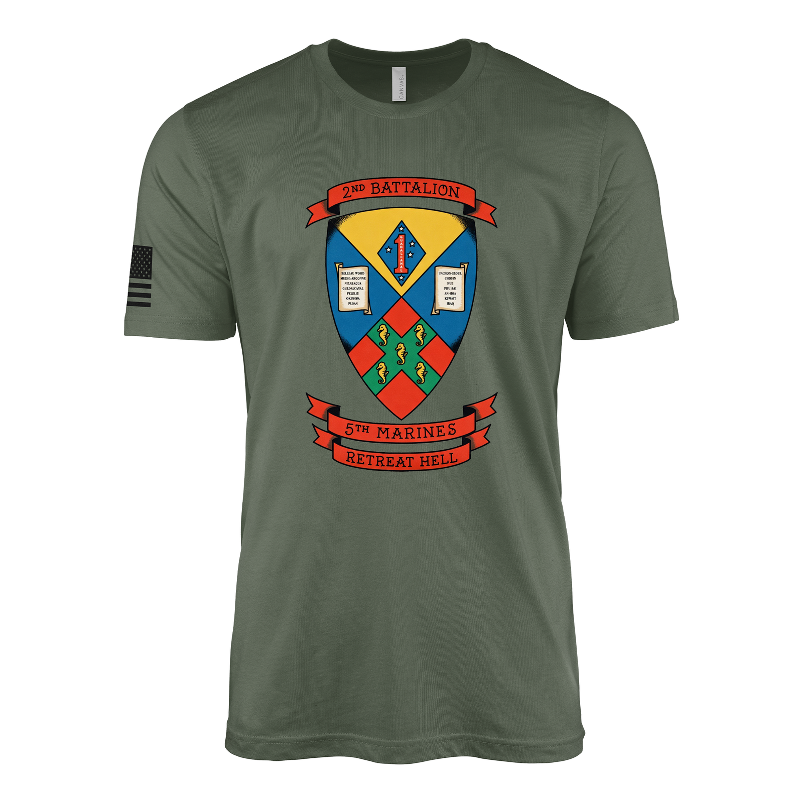 2nd Battalion 5th Marines Retaliators Sailor Jerry Style T-Shirt - Military Green